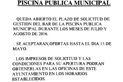 Edicto Piscina Pública Municipal 2016
