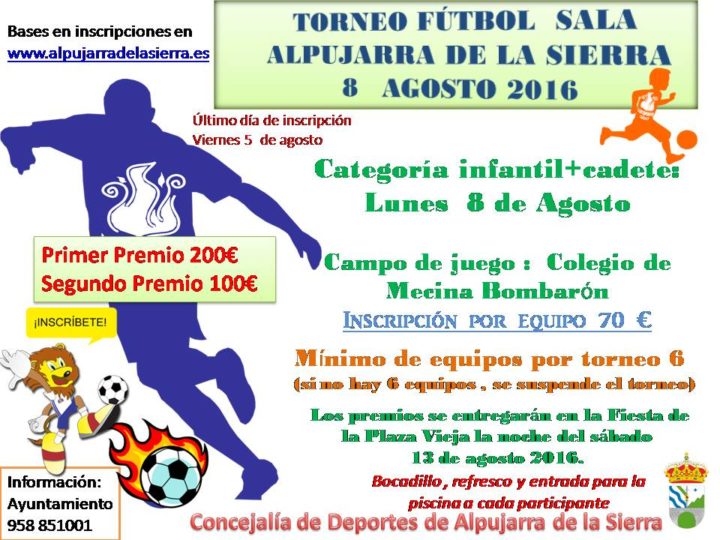 cartel torneo futbol sala 2016 CADETE INFANTIL 8 agosto