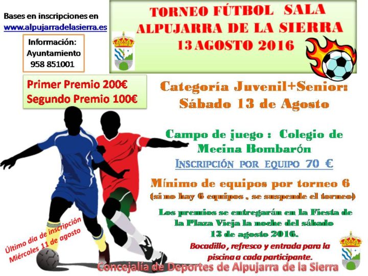 cartel torneo futbol sala 2016 juvenil +senior 13 agosto